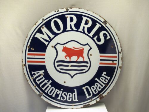 Vintage Morris Authorised Dealer Porcelain Enamel Sign Double Sided Automobile