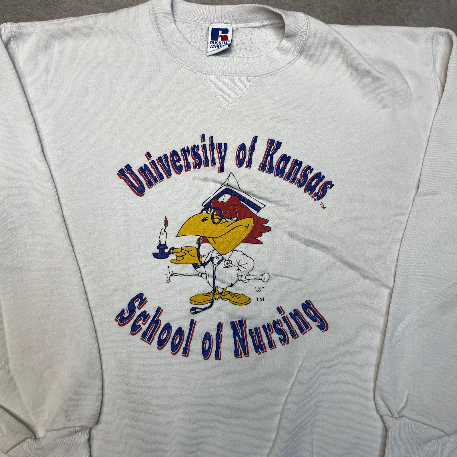 Russell Athletic Sweatshirt Mens Large University Of Kansas Jumper, White image 4