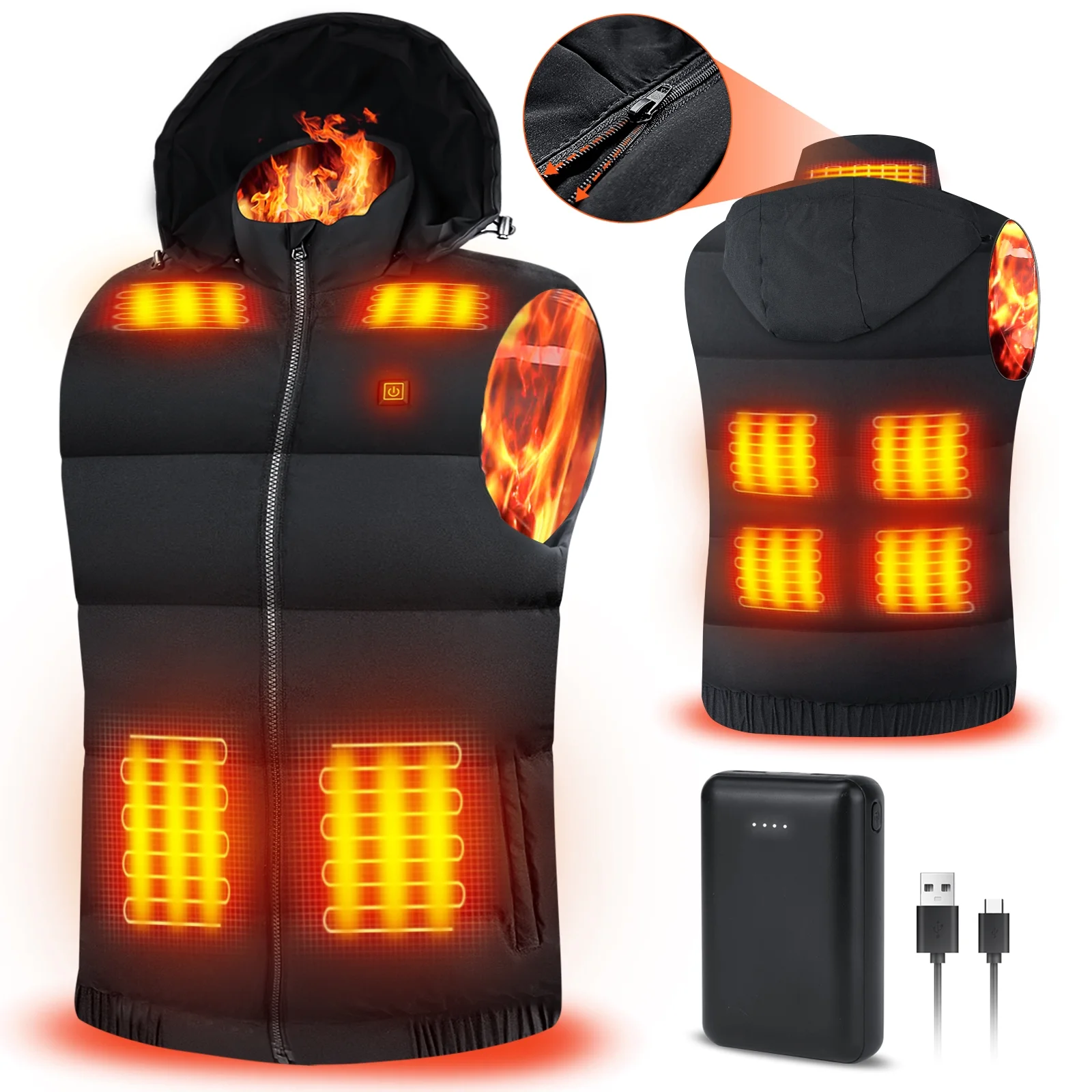 Heated Vest for Men and Women with 10000mAh Battery and Detachable Hood-image