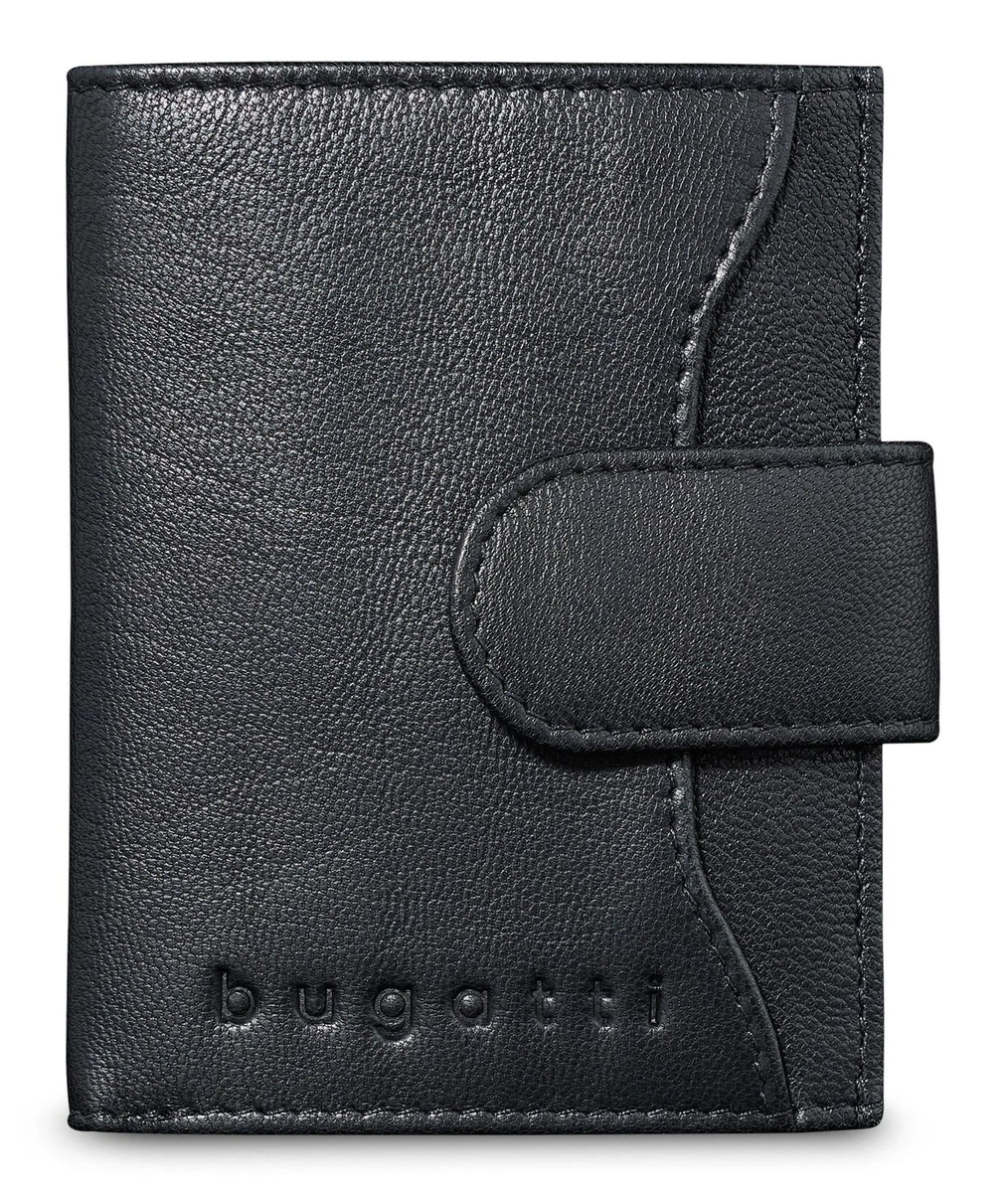 Portafoglio Verticale In Pelle Di Bufalo Uomo Bugatti Savona Con Protezione RFID - Nero, Fatto A Mano, 8 Scomparti Per Carte