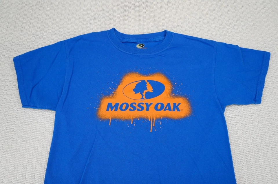 Mossy Oak Shirt Youth Boys Medium 10/12 Blue Orange Logo Paint Drip Outdoor - Image 2 of 4