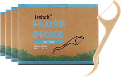 Natural Dental Floss Picks - 200 Count - PETA Approved, BPA Free, Vegan, Sustain