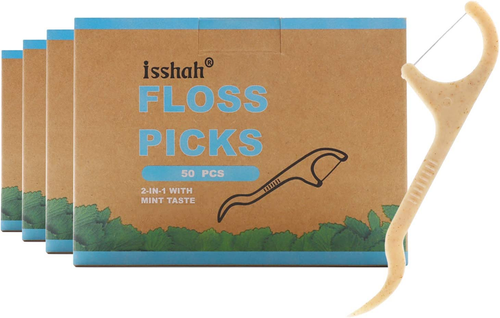 Natural Dental Floss Picks - 200 Count - PETA Approved, BPA Free, Vegan, Sustain