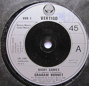 GRAHAM BONNET - Night Games - Excellent Condition 7" Single Vertigo VER 1