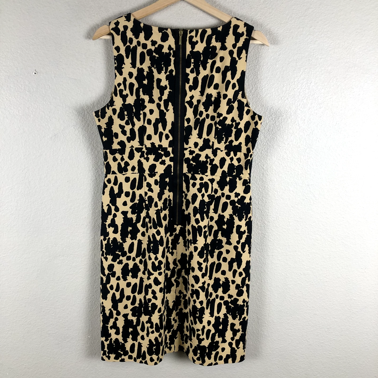 Abito Michael Kors donna 10 nero marrone stampa animalier plissettato aderente e svasato scollo a V