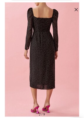 NWT $278 Reformation Wrenn Dress Selene Dot Black Midi Cut Out Slit Puffed  10 | eBay