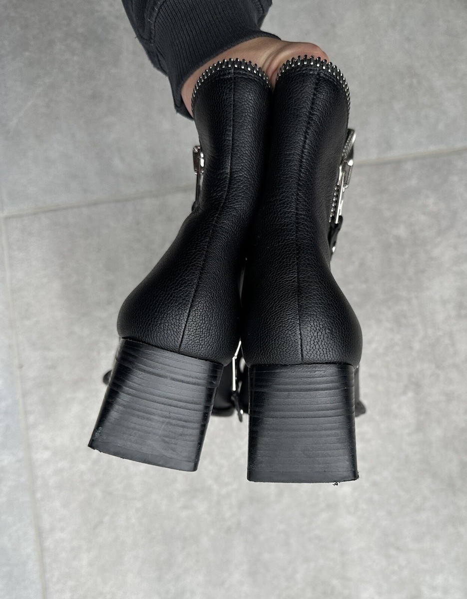 ALEXANDER WANG ブーツ　38 Alexander Wang Lane Zip Leather Square Toe Ankle Heel Boots