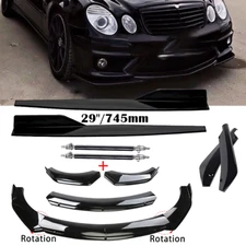 For Benz EClass E250 E350 Gloss Black Front Bumper Lip Spoiler Side Skirt