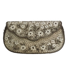 FUJI BAG Beaded Purse Handmade 1950s Floral Victorian Clutch Purse Mirror Japan