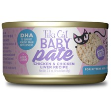 Tiki Cat Baby Pate Wet Cat Food for Kittens - Chicken & Liver 2.4oz Can (12 Pack