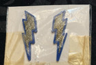 Avon Lightning Glitter Pierced Earings Sparkling Blue Gold Vintage 1986 NEW — photo 1