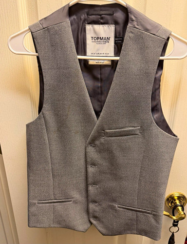 Topman Gray Wool Blend Suit Waistcoat Vest Men’s US 38 Tailored Formal
