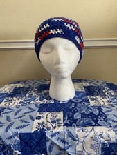 Blue, Red,  White Slouch Crochet Beanie - Handmade