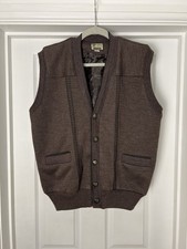 Mens Vintage Sweater Vest Brown Knit Sleeveless Jumper Tank Size L