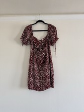 Eggie Urban Outfitters Size Medium Cutout Leopard Peasant Mini Dress Red White