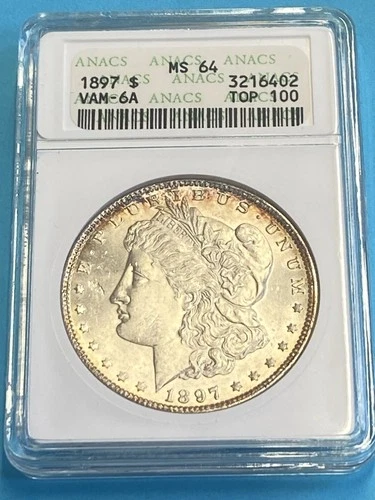 1897 P Morgan Silver Dollar ANACS MS64 VAM-6A Old Holder