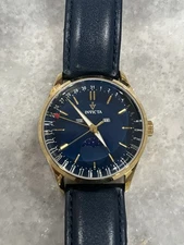 INVICTA Vintage Quartz Moon Phase Full Calendar Blue Dial Watch Genuine Calfskin