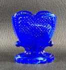 Boyd's Crystal Art Glass HEART TOOTHPICK HOLDER Cobalt Blue White Swirl NOS — photo 1