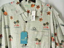 CARIBBEAN Rountree Yorke Hawaiian Shirt  XLarge gray  floral print pocket NWT
