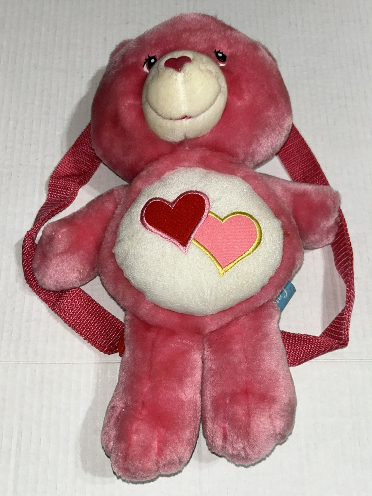 Vintage Care Bears Love A Lot Bear Plush Backpack Pink Hearts Shoulder Bag 2004