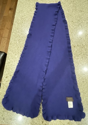 Pure Collection Ruffle Edge Scarf Royal Blue 100% Cashmere (B41)!?,