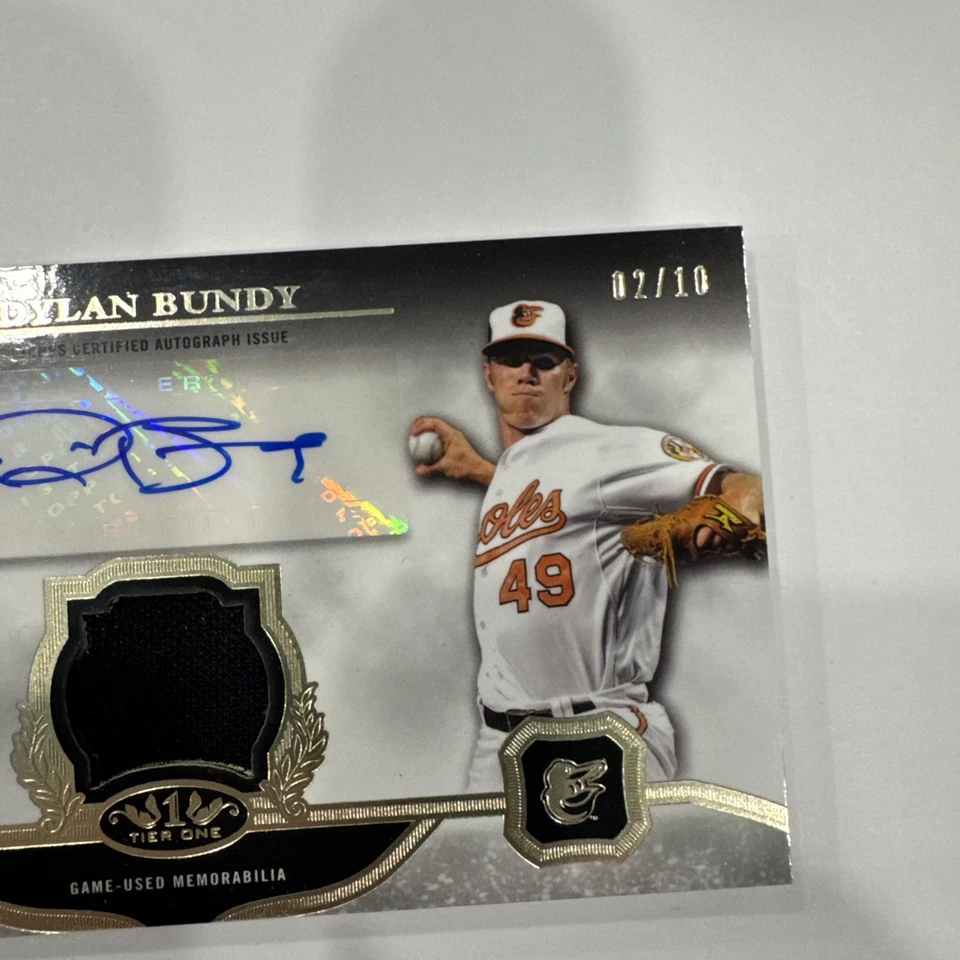 Jim Palmer/Dylan Bundy 2013 Topps Tier One Dual Auto Relic Book Card /10 Orioles - Image 4 of 4