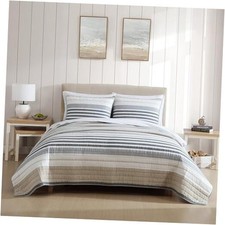 - Quilt Set, Reversible Cotton Bedding with Matching Shams, King Dover Beige