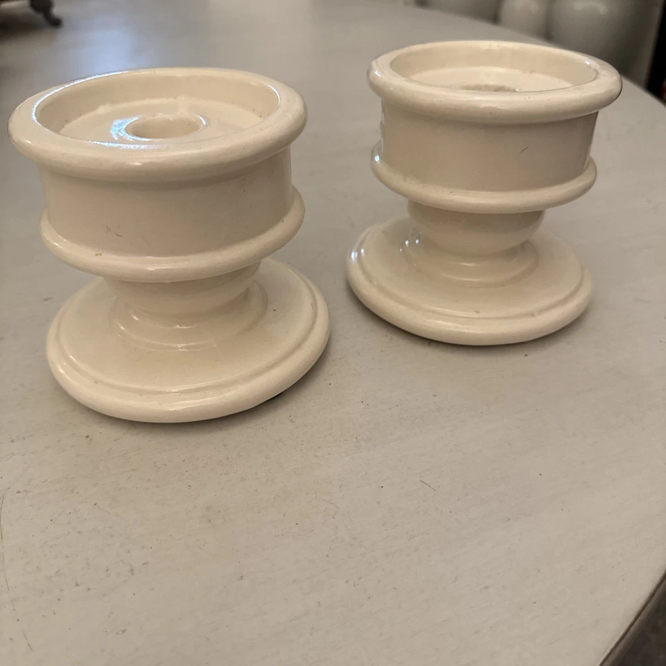 (2) Pier One WHITE Taper Candle Ceramic Holders - Image 2 of 4