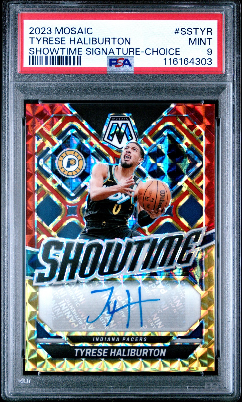 2023 Panini Mosaic #SSTYR Tyrese Haliburton Showtime Signature-Choice PSA 9
