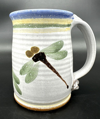 Turtle Island Pottery Signed Maggie Jones Dragonfly Mug Stoneware Hand Painted