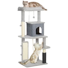 PawHut 132cm Cat Tree Scratching Posts, Light Grey