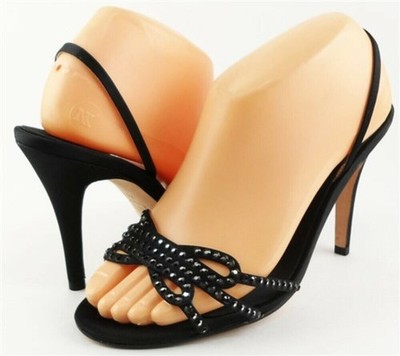 $120 RAGAZZA BOTTICELLI Black Silk Designer Fashion Open Toe EVENING Sandals 7