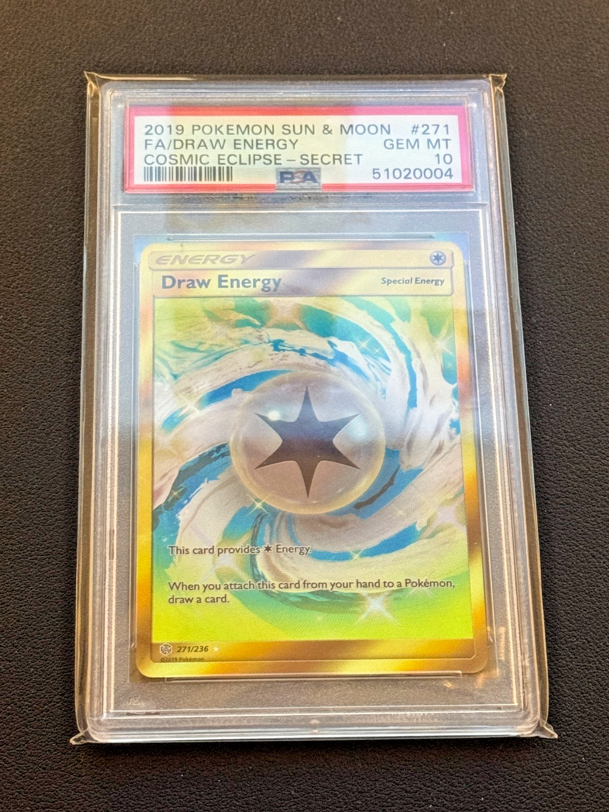 2019 Pokemon Sun & Moon Cosmic Eclipse Draw Energy FA #271 PSA 10 GEM MINT 