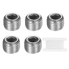 5Pcs Stainless Steel Pipe Plug 1/4" BSP Male Hex Internal Socket Silver