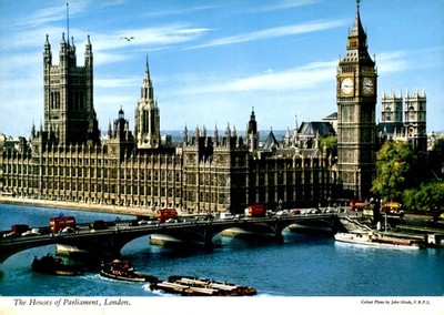 Houses of Parliament, Big Ben, London, 1963, John Hinde, color photo, Postcard