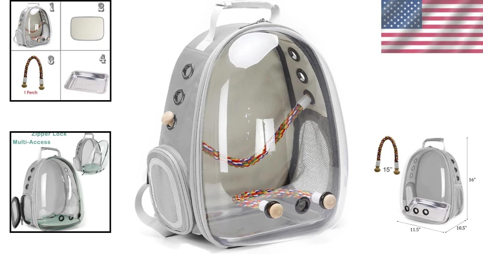 Hands-Free Bird Travel Backpack with Steel Tray for Parakeets & Cockatiels - Image 2 of 4