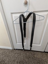 NOCONA Leather Suspenders Basketweave Embossed Black Leather Sz L