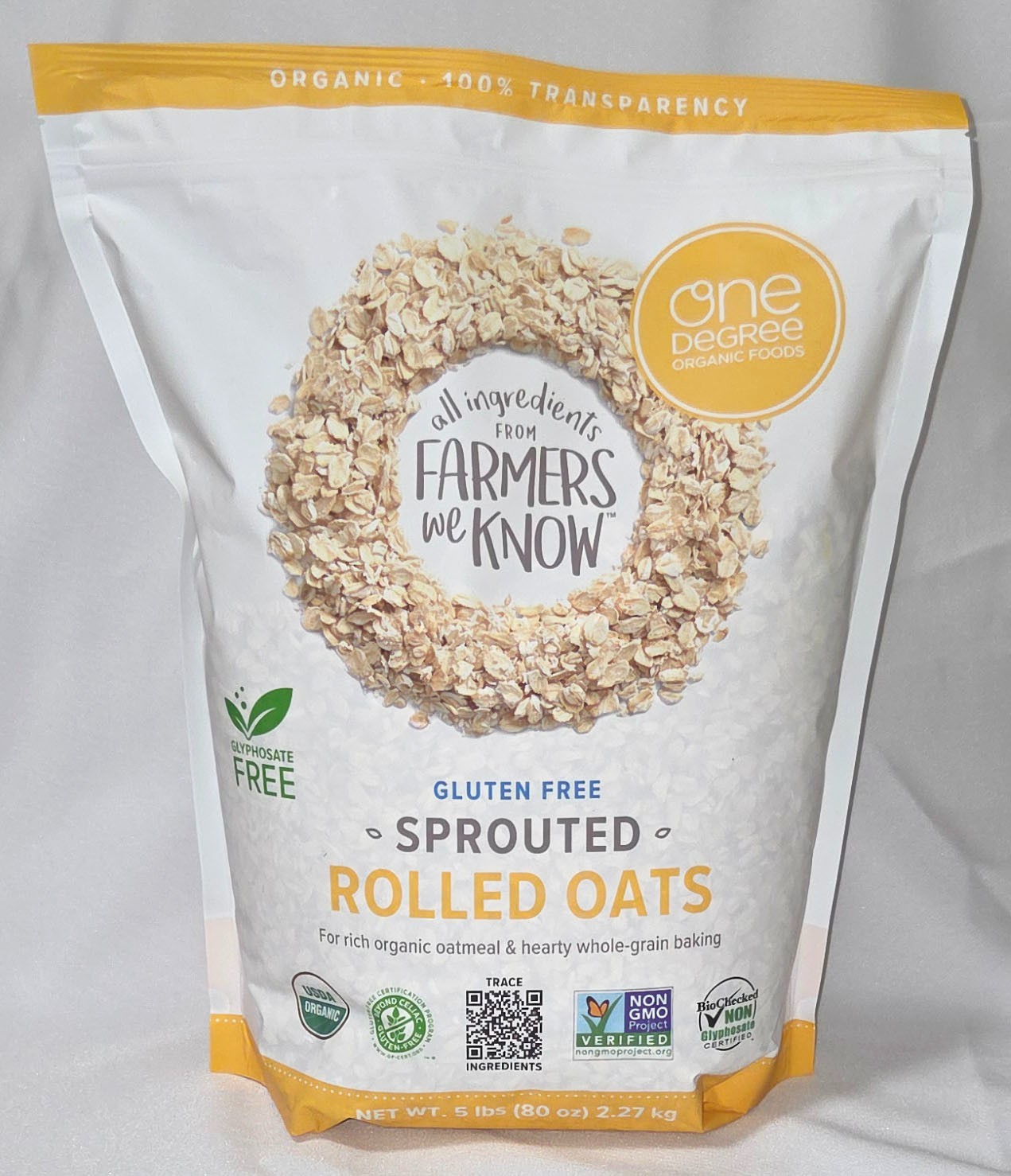 One Degree Organic Gluten Free Sprouted Rolled Oats 5 Lbs (8