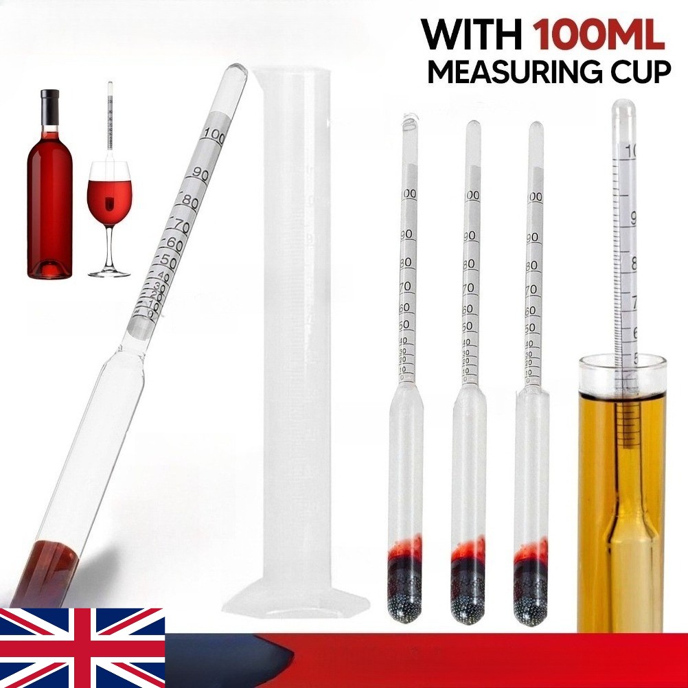NEW Alcohol Hydrometer Distilling 0-100% Meter with Measuring Cup 100ml AU