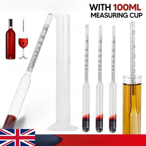 NEW Alcohol Hydrometer Distilling 0-100% Meter with Measuring Cup 100ml AU