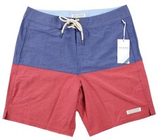 Fair Harbor Mens Nautilus Board Shorts 33 Stretch Swim Trunks Drawcord Blue Red