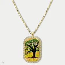 New Colorful Tree of Life Pendant Necklace Chain Picture Dog Tag Chain Gift Desi