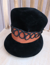 Vintage Jan Leslie Velvet Top Hat Black Brown Ribbon Custom Design
