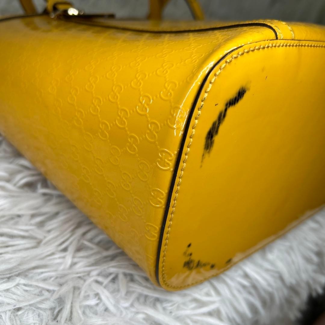 GUCCI Micro GG Patent Leather Tote Bag Yellow Authentic Vintage thumbnail 11