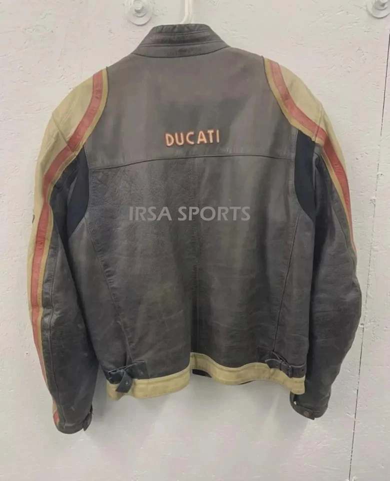 Ducati Meccanica Vintage Beige Leather Jacket – Classic Motorcycle Look, Timeles - Image 3 of 4
