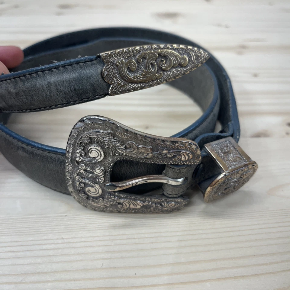 Cinturón Justin 1993 de colección para mujer 28 gris cuero grano superior EE. UU. ornamentado B179 Foto 2 de 4