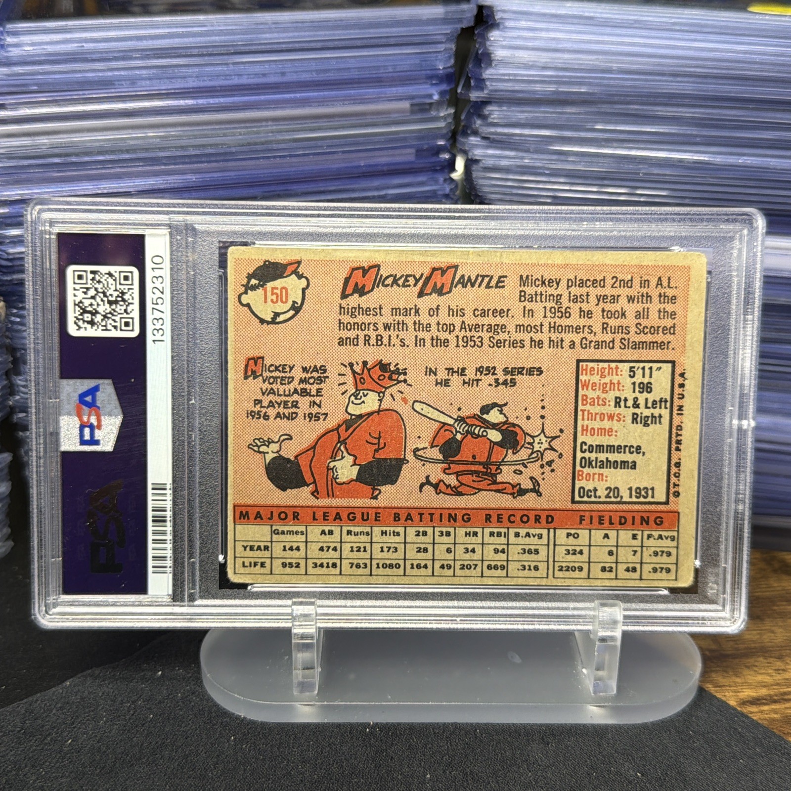 1958 Topps #150 Mickey Mantle PSA 2 GD Vintage Yankees HOF Icon 1950s Card view 2