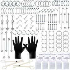 153Pcs Piercing Kit: 12G, 14G, 16G, 20G Needles 316L Stainless Steel Jewelry f