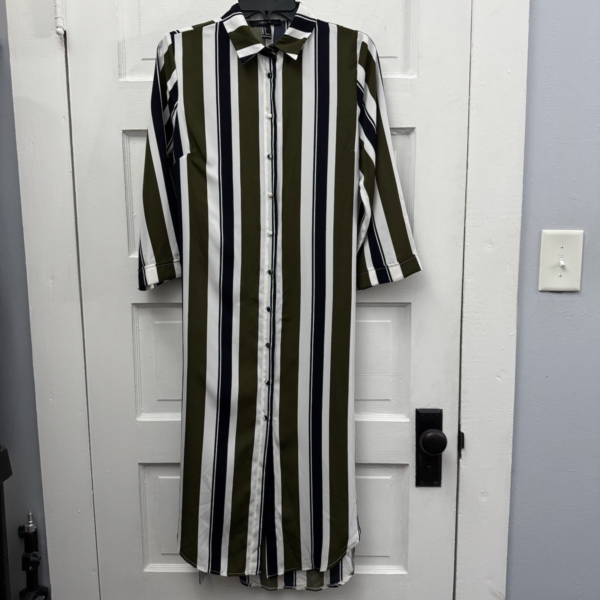 Forever 21 Striped Shirt Dress Belted Midi Green White Women's Small | eBay Forever 21 Striped Shirt Dress Belted Midi Green White Women's Small | eBay