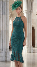Lipsy Green Bodycon Lace Midi Dress 18 UK Wedding Party Occasion Evening Halter